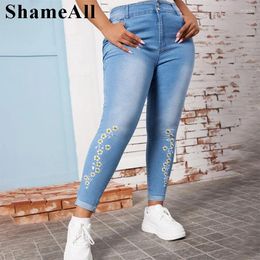 Pants Plus Size Floral Embroidery Skinny Jeans