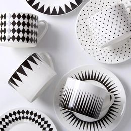 Cups Saucers Coffee Cup And Dish Nordic Style Black White Geometric With Spoon Have A Of Tea At Night Home