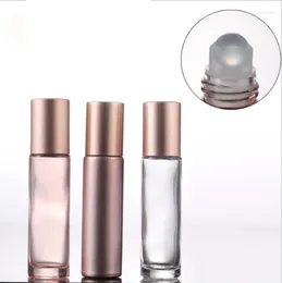 Storage Bottles Rose Gold Roller 10ml Portable Frosted Colorful Thick Glass Essential Oil Perfume Travel Refillable
