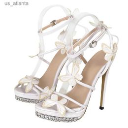 Dress Shoes Liyke Size 34-42 Metal Chain Platform Sandals Women Summer Fashion Butterfly Narrow Band Open Toe Party High Heels H240403H8KG