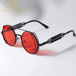 CB Round Steampunk Sunglasses Mens Hollow Double Spring Y2K Red the future is hopeful Frame Cyberpunk Sun Glasses Futuristic Personalised Cool CAVALLO BIANCO