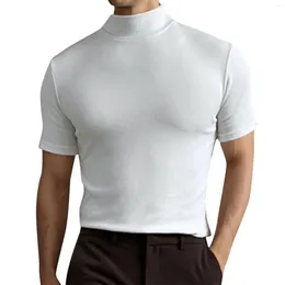 Men's T Shirts Male Summer Solid Color Slimming Fit Shirt Blouse Turtleneck Tight Fitting Short Sleeve Top Simplicity Casual Pullover