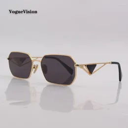 Sunglasses Metal Double Bar Frame Rectangle Polygon For Man Women Gradient Lens Fashion Eyewear Uv400 Unisex