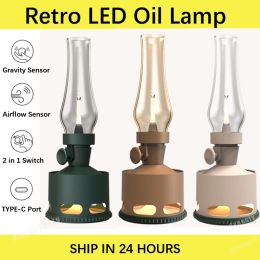 Control Tubicen Retro LED Oil Lamp Rechargeable Kerosene Lamp Cordless Flameless Portable Bedroom Table Light Rotary Switch Creative