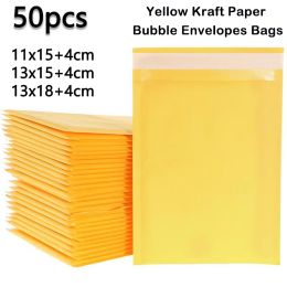 Mailers 50Pcs/lot Yellow Kraft Paper Bubble Envelopes Bags Mailers Padded Shipping Envelope Bubble Packaging Bags Courier Storage Bags