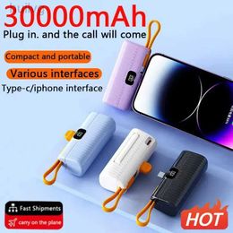 Cell Phone Power Banks 30000mAh Mini Power Bank Built in Cable PowerBank Digital display External Battery Portable Charger For iPhone Samsung 2443