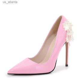 Dress Shoes 12cm Ultra High heels Pearls Flowers Women Wedding Party Elegant Thin heeled Spring Summer Patent Leather Pump H240403BZBQ