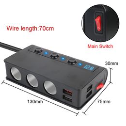180W 24V 12V Car Splitter Power Adapter Cigarette Lighter Ports USB Chargers 3.0 Type-C Socket With Switch 10A Fuse Accessories