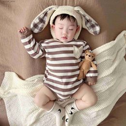 Rompers 2024 Spring New Baby Long Sleeve Striped Bodysuit Newborn Toddler Cotton Casual Jumpsuit Infant Boy Girl Pocket Clothes 0-24M L240402