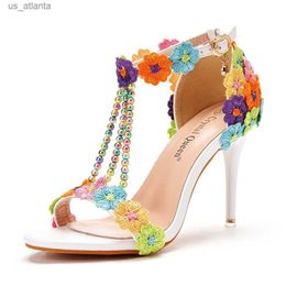 Dress Shoes Sexy High Heels Wedding Prom Women Sandals String Bead Buckle Strap PU 9CM Thin Party Korean Style White H240403Z7IP