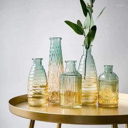 Vases Retro Relief Glass Vase Small Mini Ins Style French Gradient Living Room Flower Arrangement Home Decoration Ornaments