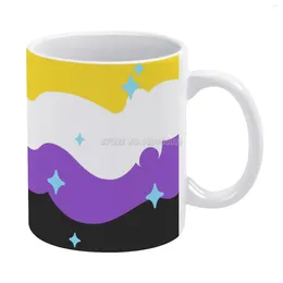 Mugs Non Binary Flag Coffee Style Cartoon Tea Mug Cup Birthday Gift Collection Pride