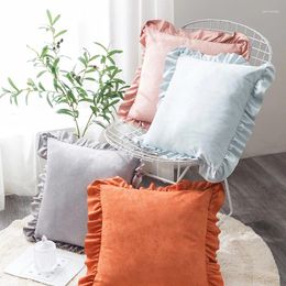 Pillow Lotus Leaf Sweet Cover Frosted Velvet Solid Color Sofa Throw Case Office Waist Car Pillowcover Home Decor 45x45