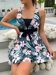 Women's Swimwear One-piece Swimsuit Women Skirt Swimsuit Push-ups Tropical Print Swimsuit Dress Beachwear Hot Spring Swimming Suit for Women Y240402