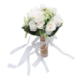 Decorative Flowers Plastic Wedding Bouquets Holding Artificial Rose Bouquet White Champagne Bridesmaid Bridal Party Decor