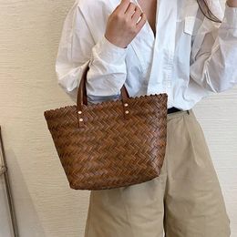 Fashion Women Straw Woven Shoulder Bag Casual Basket Beach Large Capacity Handbags Wicker Summer Travel Shopping 240323