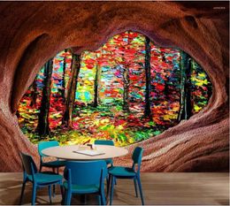 Wallpapers Abstract Oil Painting Stone Wall Woods 3d Three Dimensional Large Background Window Mural Wallpaper