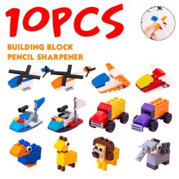 Sharpeners 10pcs Diy Cartoon Building Block Pencil Sharpener Student Creative Stationery Kindergarten Puzzle Assembled Penknife Sharpener