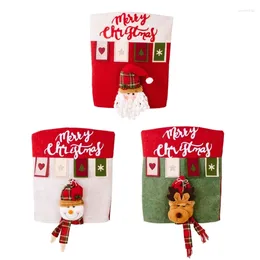 Chair Covers Set Of 3 Christmas Back Cover 3D Santa Dining For Kitchen Holiday Party Ornament Decoration