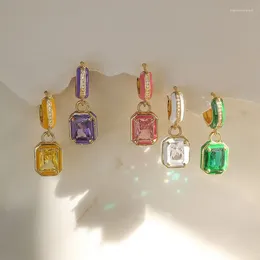 Hoop Earrings EYIKA Shiny Multicolor Crystal Zircon Square Pendant Colorful Enamel Rectangle Drop Earring For Women Party Jewelry