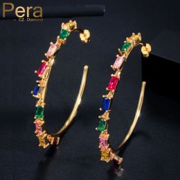 Ohrringe pera luxuriöser Gelbgold Farbe baumelnden Superkreis Buntes Quadrat CZ Reifen Ohrringe für Frauen Bankettkleid Schmuck E445