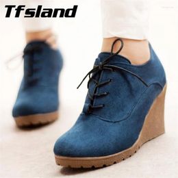 Walking Shoes Trendy Women Wedges Boots Flock Platform Ankle Lace Up High Heels Spring Autumn Sneakers Christmas Gift