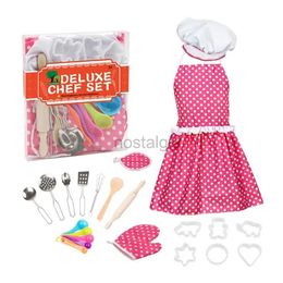 Kitchens Play Food 22Pcs/Set Girl Kids Cooking Apron Baking Set Chef Hat Mitt Utensil for Toddler Dress Up Chef Costume Role Play House Toy 2443