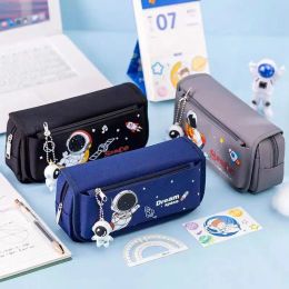 Bags Fourlayer Largecapacity Pencil Case Pencil Bag Canvas Cartoon Boy Astronaut Doublelayer Stationery Bag School Supplies