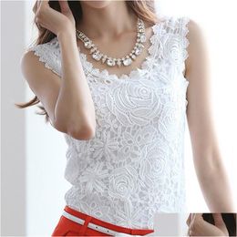 Women'S Blouses & Shirts Womens Summer Flower Lace Tops And Hollow Out Women Y Blouse Shirt Sleeveless White Black Blusas Mujer Plus Dhdng