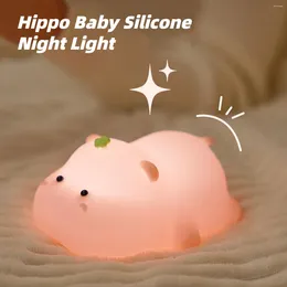 Night Lights LED Hippo Cartoon Cute Animals Silicone Lamp Rechargeable USB Children Birthday Gifts Eye Protection Decor Lamps