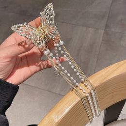 New Crystal Rhinestone Butterfly Pearl Tassel Hairpin Korean Simple Side Clip Liu Hai Clip Shark Hairpin Hair Accessories Women