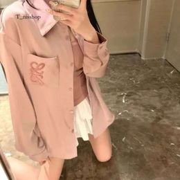 Women Shirt Designer Shirts Fashion Early Spring Commuter Embroidered Badge Blouse Loose Lapel Long Sleeve Coat Tops 456