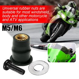 10/30Pcs M5 M6 Motorcycle Rubber Well Nuts Windshield Rivet Nut Crews Bolts Accessories For Honda Suzuki Yamaha Kawasaki