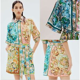New Summer 2024 Designer Dresses For Women Turn Down Collar Single Breated Contrasting Colors Mini Dresses Linen Dreamer Short Sleeve Mini Dress FZ2404035