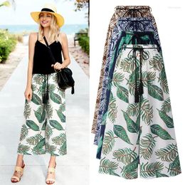 Women's Pants Summer Thin High Waist Floral Wide Leg Loose Printed Casual Cropped Chubby Girl Slim Look Beach