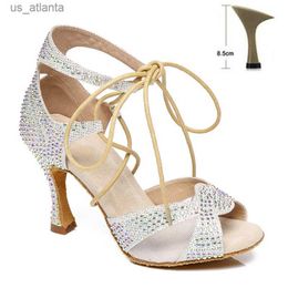 Dress Shoes DKZSYIM Pearl Rhinestone Latin Dance Women Ballroom Professional Dancing Soft Soles Party/Weeding High Heels H240403KA7D