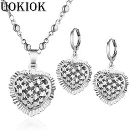 Love Heart Necklaces and Earrings Jewellery Set for Women Silver Plated Christmas Mother's Day Valentine's Day Jewellery Gifts 240329