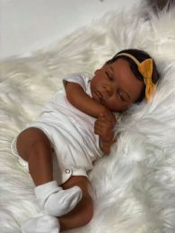 19 polegadas de boneca afro -americana Romy Black Skin Reborn Baby terminou recém -nascido com um presente de brinquedo de cabelo enraizado para meninas