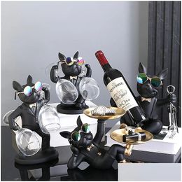 Decorative Objects & Figurines French Bldog Wine Holder Scpture Office Dog Statue Table Decoration Resin Home Decor Ornament Desk Acce Dh3Q4
