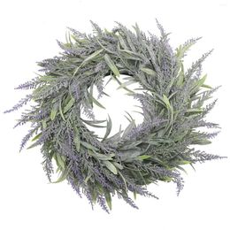 Decorative Flowers 32cm Door Hanging Wall Window Flower Rings Green Leaf Lavender Wreath Home Wedding Party DIY Decoration