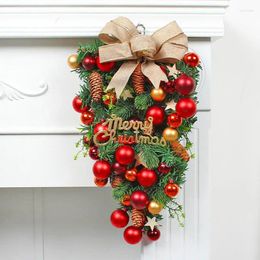 Decorative Flowers Christmas Door Wreath Tree Upside Down Pendant With Balls Holiday Hanging Decoration For Home Window Wall