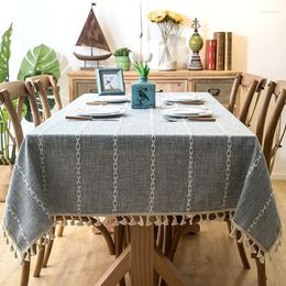 Table Cloth INS Nordic Plain Imitation Cotton Linen Embroidery Fringe Lace Geometric Rectangular