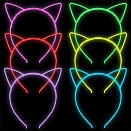 6pcs Luminous Cat Ears Plastic Headband Glow In Dark Hairband Birthday Party Decor Baby Girls Headwear Crown Hair Accessories