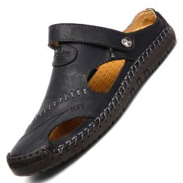 Botas de couro macio sandálias masculinas Classic Roman Sandals Casual Sapatos Confortáveis Verão Sandálias de praia ao ar livre Sandálias casuais 3848