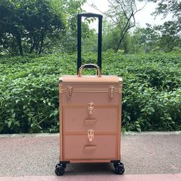 Box beauty Aluminium alloy nail art toolbox three-layer large-capacity tattoo makeup storage universal wheel trolley case