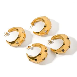 Stud Earrings Stainless Steel PVD 18K Gold Plated Tarnish Rhinestoned Hoop For Woman Jewelry Wholesale Trendy