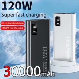 Cell Phone Power Banks New 30000mAh Power Bank 120W Super Fast Charging 100% Sufficient Capacity Portable Battery Charger For iPhone Huawei 2443