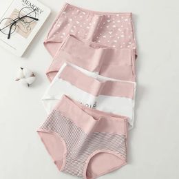 Women's Panties 4Pcs High Waist Plus Size Underwear Fashion Print Girls Briefs Breathable Cotton Panty Female Lingerie