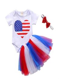 Pudcoco 3Pcs Summer Baby Girls Infant Toddler Kids Heart Pattern Print Button Striped Independence Day Bodysuit Skirt Headwear Clo4745127