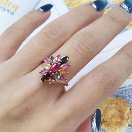 Cluster Rings Test Selling S925 Silver Ring For Woman Rose Gold Natural Tourmaline 3 6mm Girl Gift